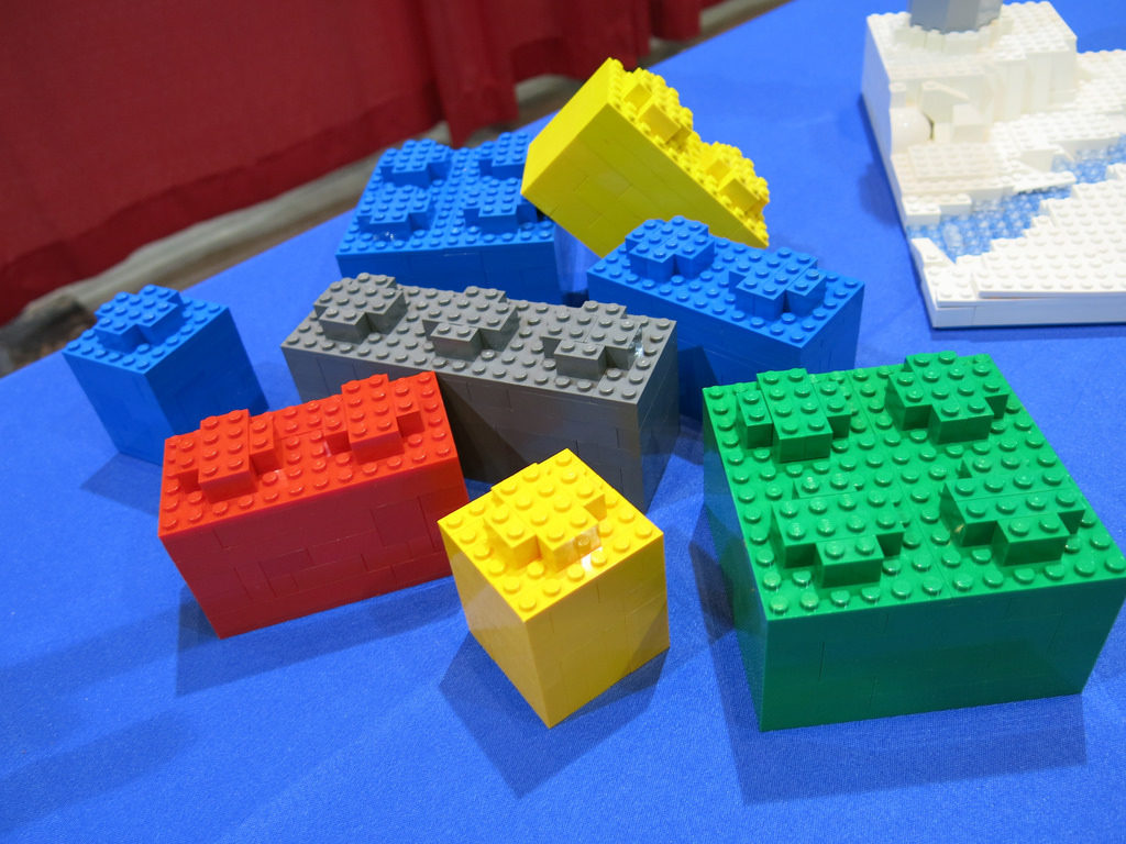 a table full of big block LEGO